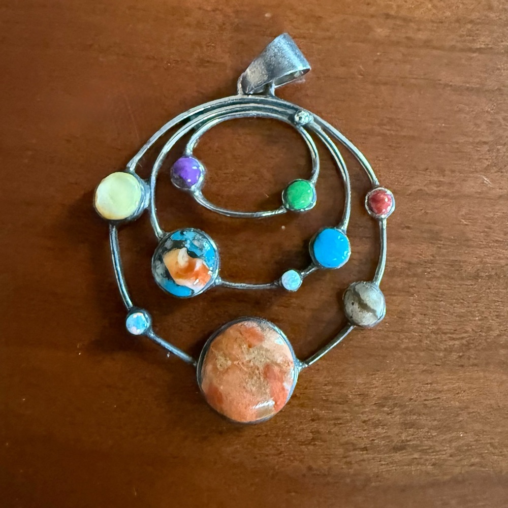 A Turquoise Network Pendant- Colorful Planetary Pendant made of Sterling Silver - Picture 5 of 8